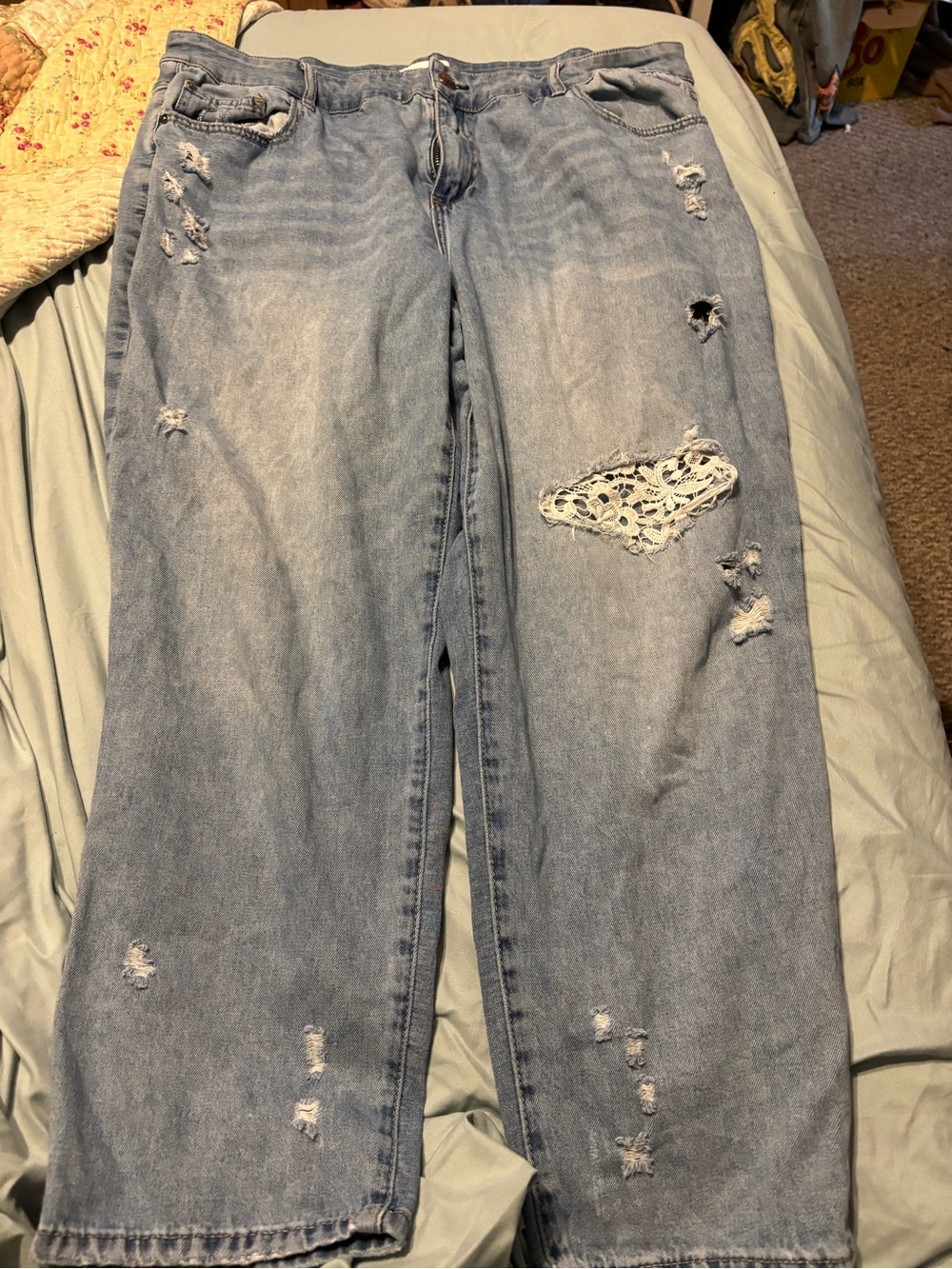 Lane Bryant Light Blue Boyfriend Jeans with Lace Patch